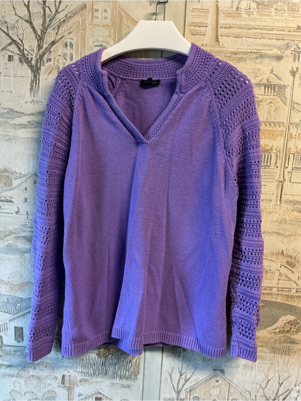 Purple Talbots Open-Knit V-Neck Women’s Sweater